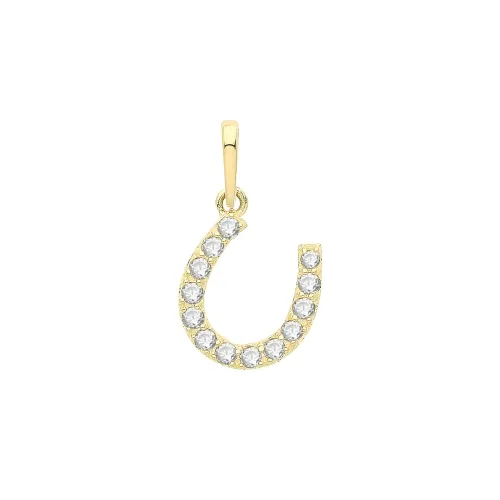 9ct Yellow Gold Ladies' Cz Pendant 10.2 X 9.2mm Horseshoe 